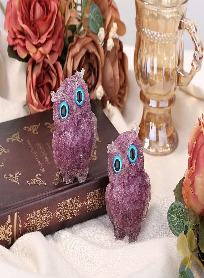 LAIDANLA Amethyst 2.4" Owl Statue Natural Healing Crystal Cute Owl Animal Purple Figurine Pocket Sculpture Reiki Spiritual Energy Gemstone Home Office Room Desk Decor Gifts for Women Men - Image 2